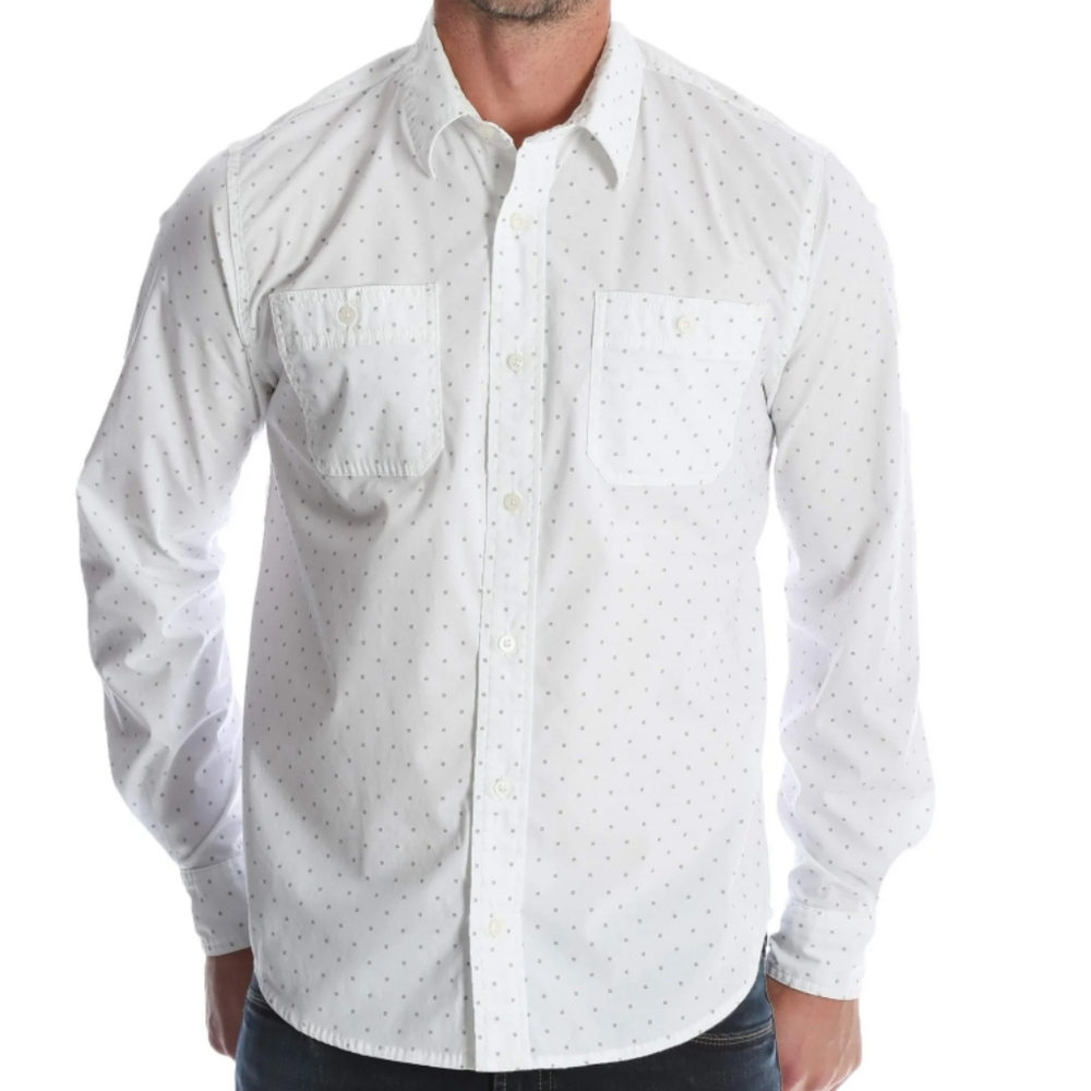 Wrangler Mens Nice White Button Up Dress Shirt Business Casual Office Work